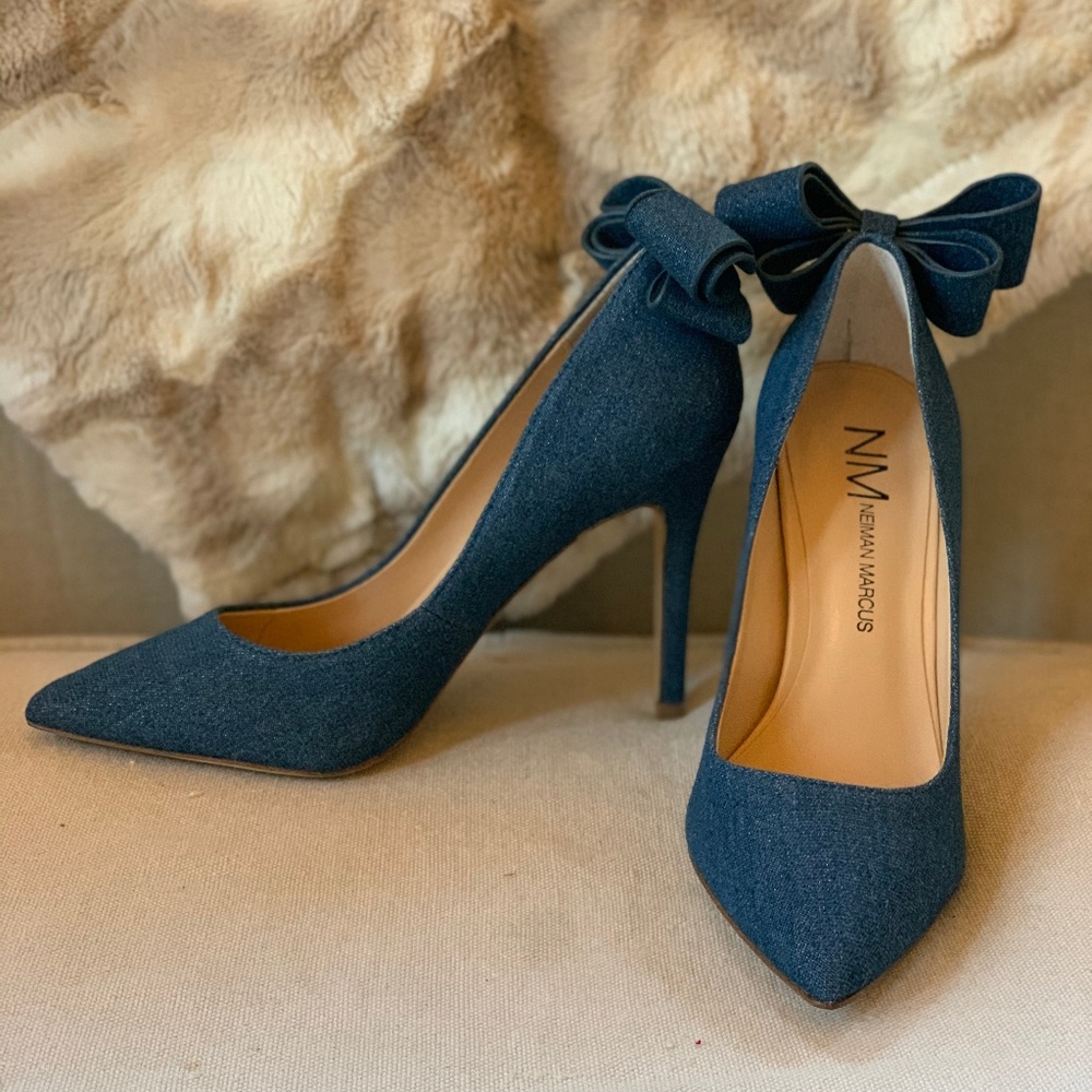 Verity Metallic Denim Bow Pumps 5.5